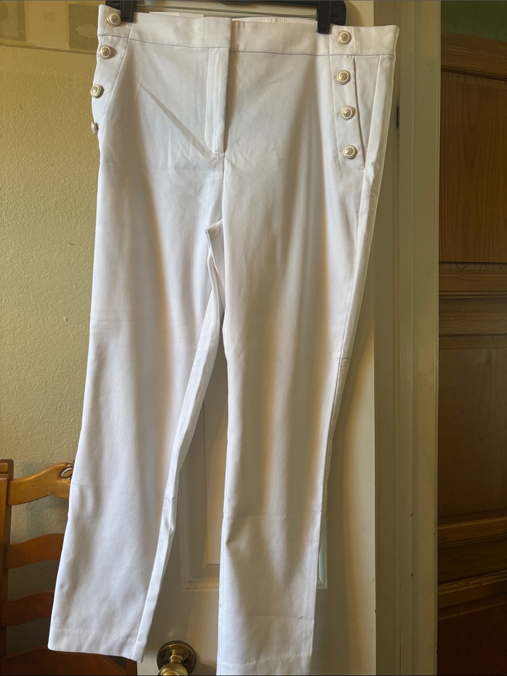 LOFT White Straight-Leg Sailor Button Pants